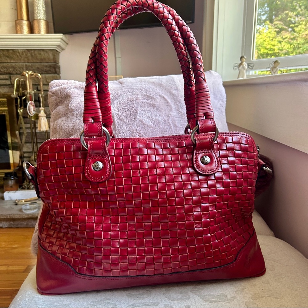 Patricia Nash Washed Woven Augusta satchel in Red Leather